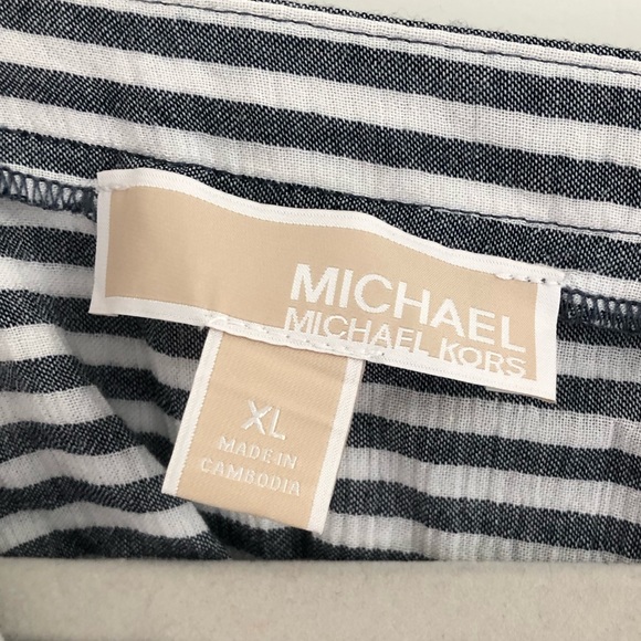 Michael Kors Blue & White Striped V Neck Long Sleeve Blouse - Picture 5 of 7